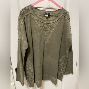 True Luxe lace and laces oversized sweatshirt